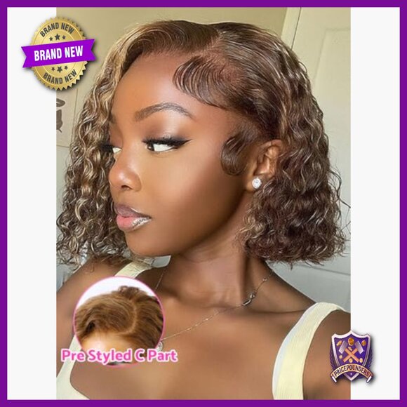 Human Hair Wig 12 Inch Water Wave Bob Glueless Pre Cut Pre Bleached